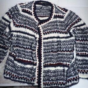 Lane Bryant Open Front Cardigan Sweater-Eyelash Knit-Ivory Blue Burgundy